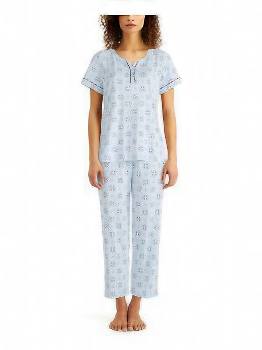 Charter Club Women's Light Short Sleeve Straight Leg Sleepwear  Color Blue Floral Size XS