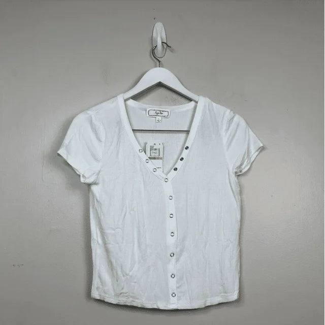 Hippie Rose Juniors Snap-Front Henley Top  Color Ivory Size S