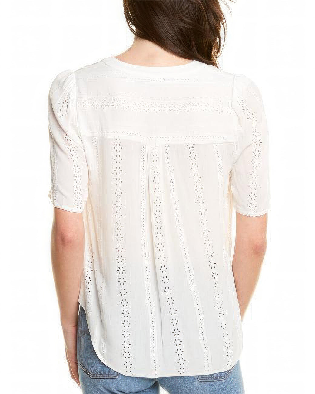 1.STATE Women's Eyelet Crinkle Gauze Top Blouse Color White  Size S
