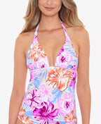 Salt Cove Juniors' Hot Hibiscus Halterkini Top  Multicolor Size XL