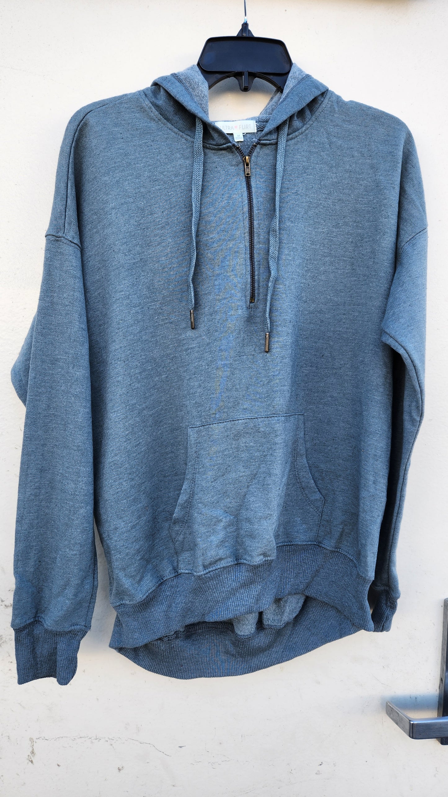 Ultra Flirt Juniors Oversized Quarter-Zip Hoodie  Color Stormy Weather Size M