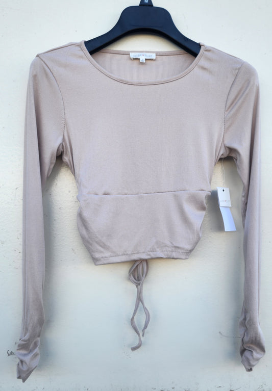 Ultra Flirt Juniors Open-Back Long Sleeve Top Blouse  Color Nude Size S