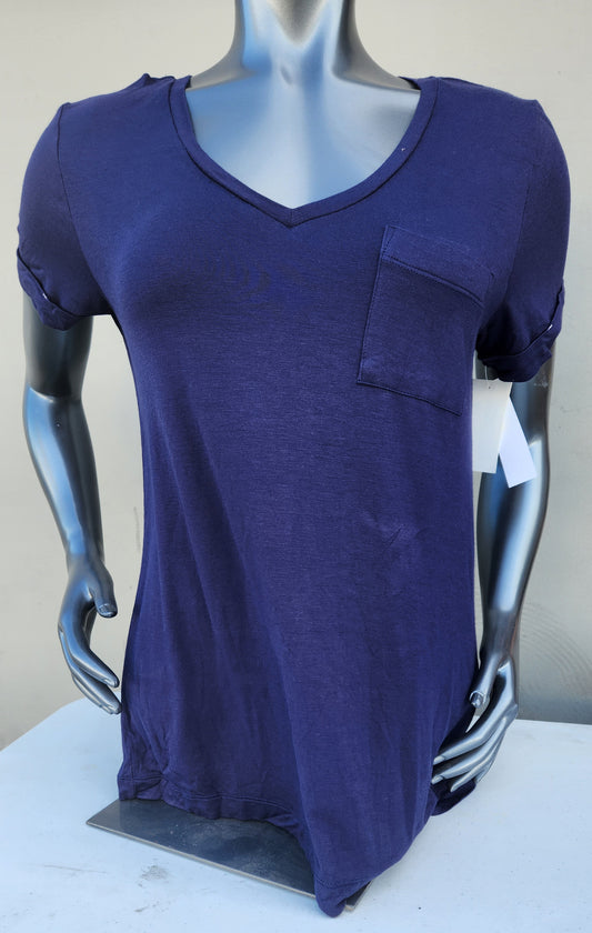 Jane & Bleecker Women's Short Sleeve Pocket Top  Color Navy Size M