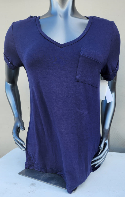 Jane & Bleecker Women's Short Sleeve Pocket Top  Color Navy Size L