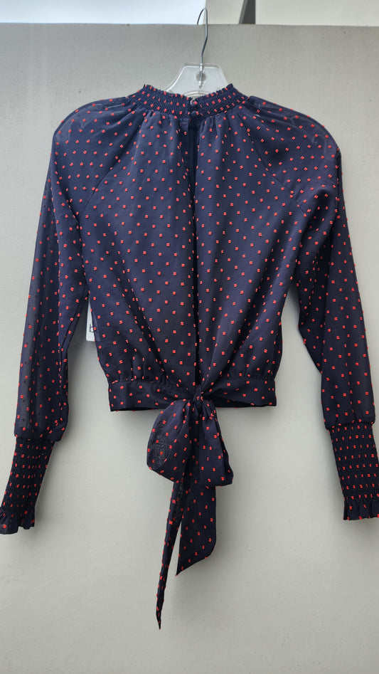 Bar III Women's Punk Luxe Long Sleeve Ruffle Top  Color Deep Black Size 2XS