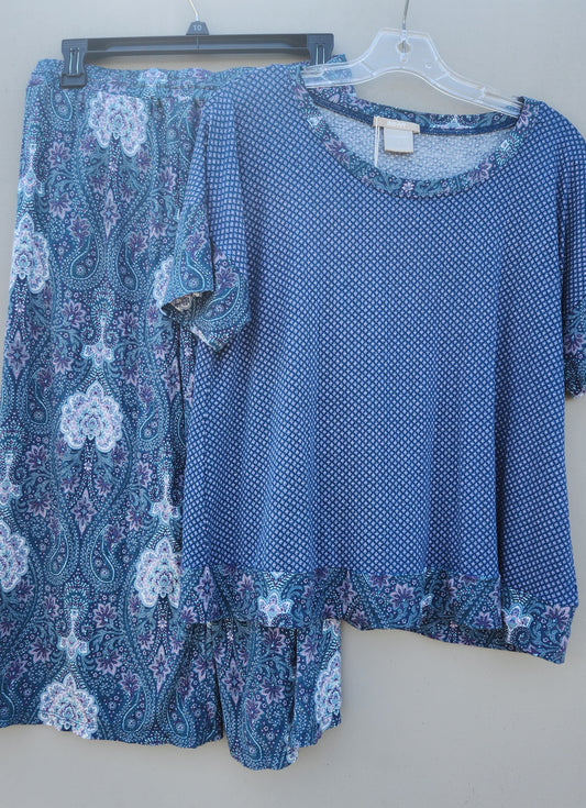 INK+IVY Women's Combo Tee with the Capri Set  Color Navy Size L