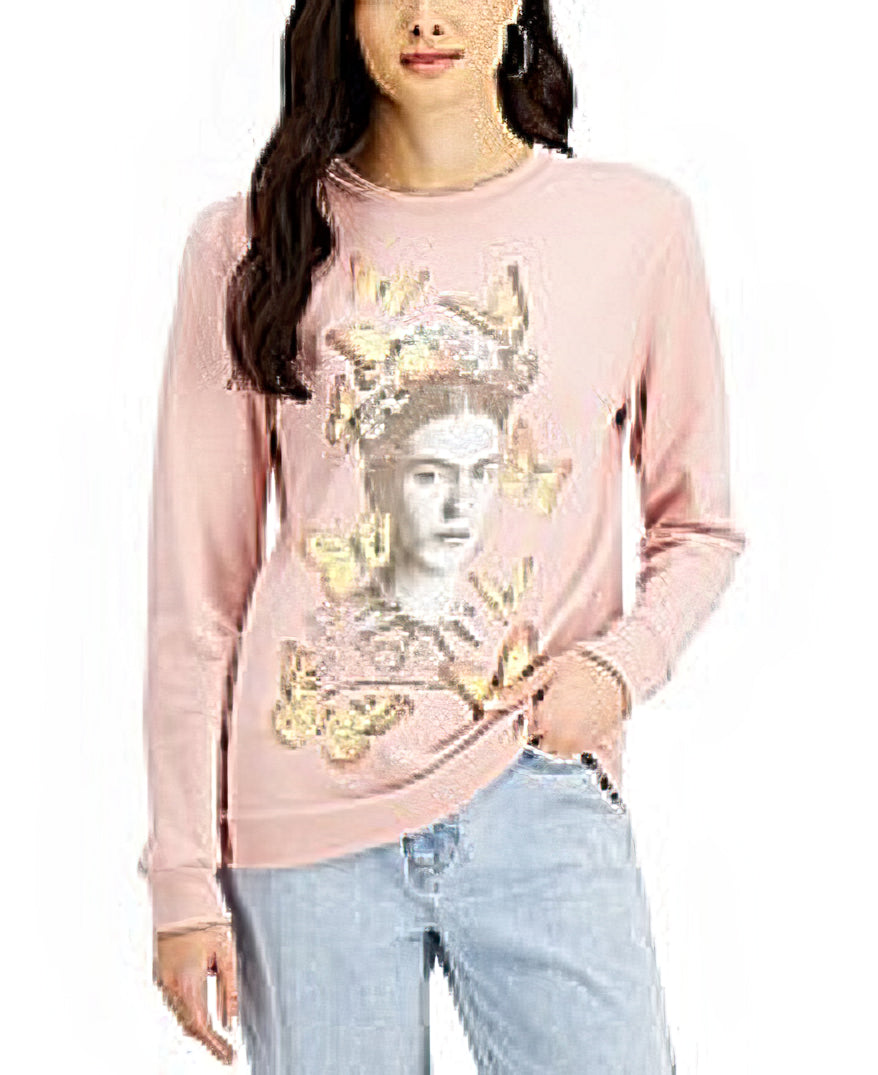 Love Tribe Juniors Frida Print Sweatshirt  Color Pale Mauve Size M