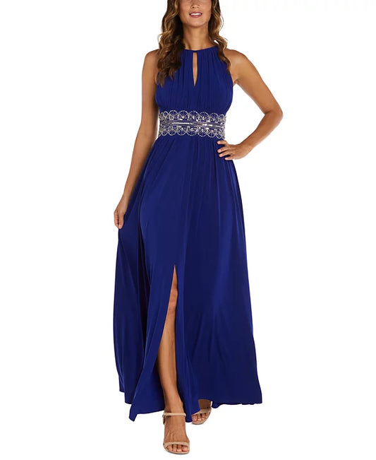R&M Richards Petites Sleeveless Beaded Evening Gown  Color Royal Blue Size 6P