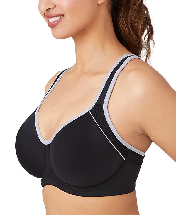 Wacoal Women's Contrast Trim Contour Sport Bra  Black/Lilac Gray Size 34C