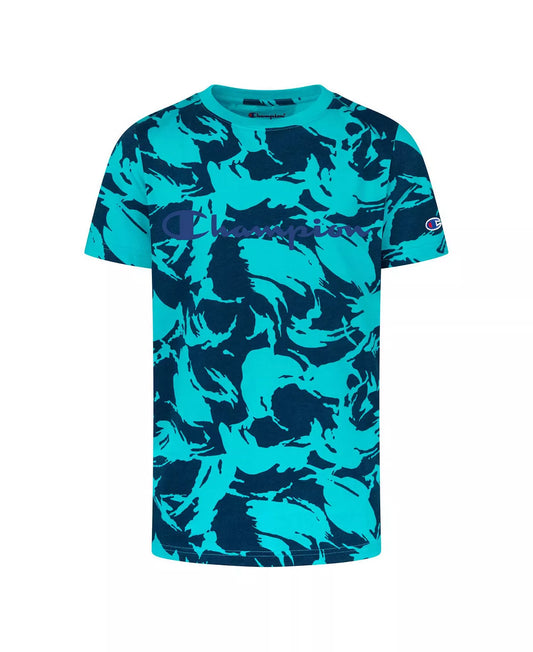 Champion Boys Brush Stroke Electric Camo T-shirt  Color Cyan Size L (14-16)