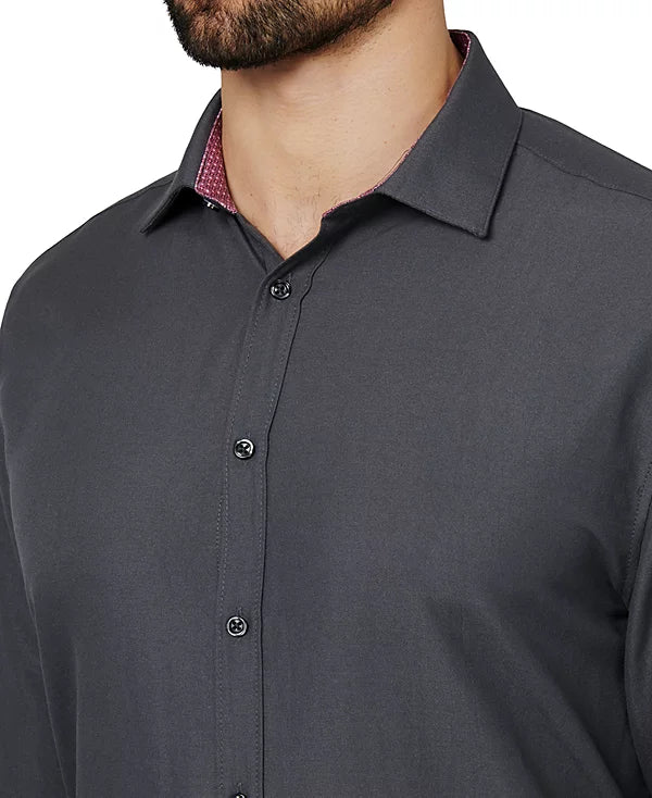 Calabrum Men's Modern-Fit Solid Wrinkle Free Performance Dress Shirt  Charcoal Size S 14/14.5