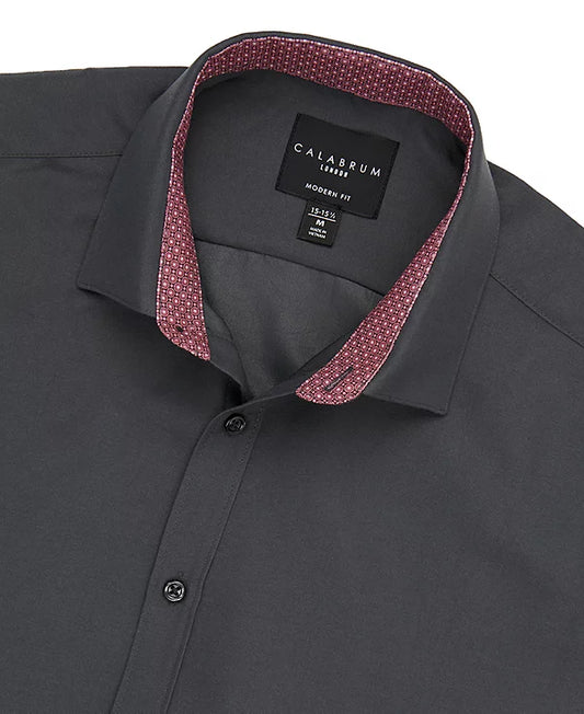 Calabrum Men's Modern-Fit Solid Wrinkle Free Performance Dress Shirt  Charcoal Size S 14/14.5
