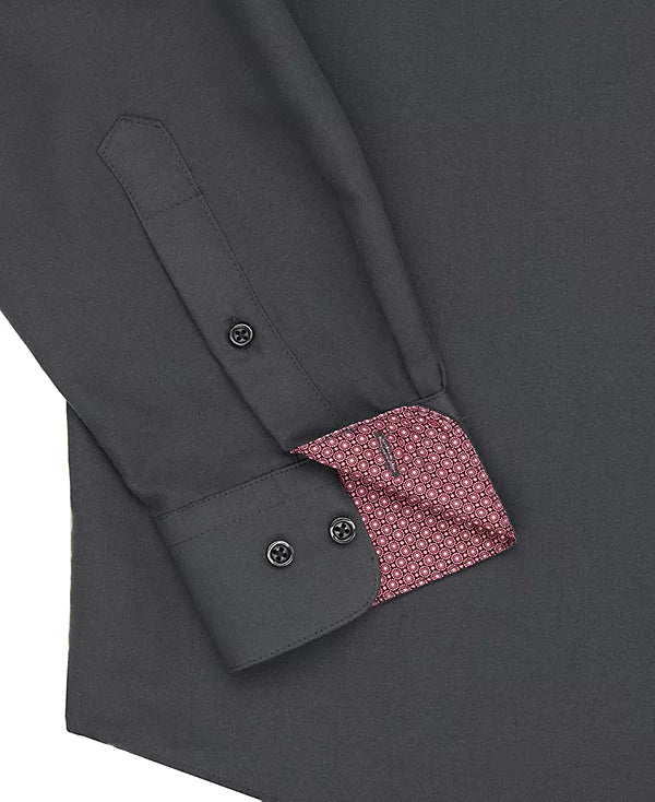 Calabrum Men's Modern-Fit Solid Wrinkle Free Performance Dress Shirt  Charcoal Size S 14/14.5
