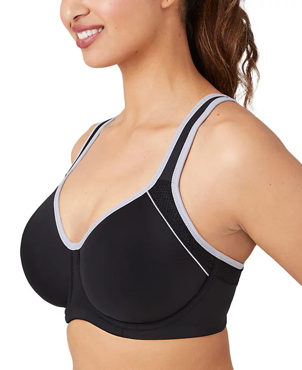 Wacoal Women's Contrast Trim Contour Sport Bra  Black/Lilac Gray Size 34C