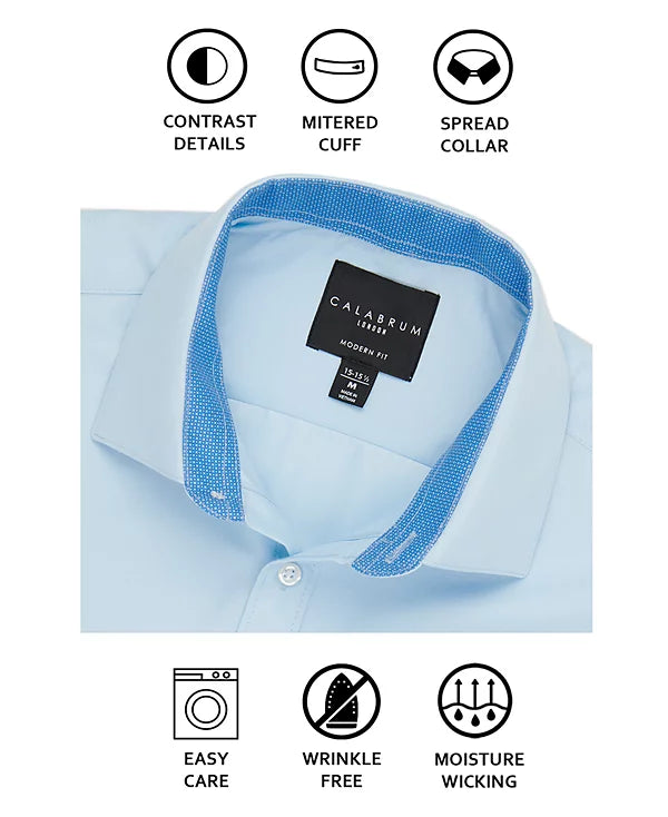 Calabrum Men's Modern-Fit Solid Wrinkle Free Performance Dress Shirt  Charcoal Size S 14/14.5