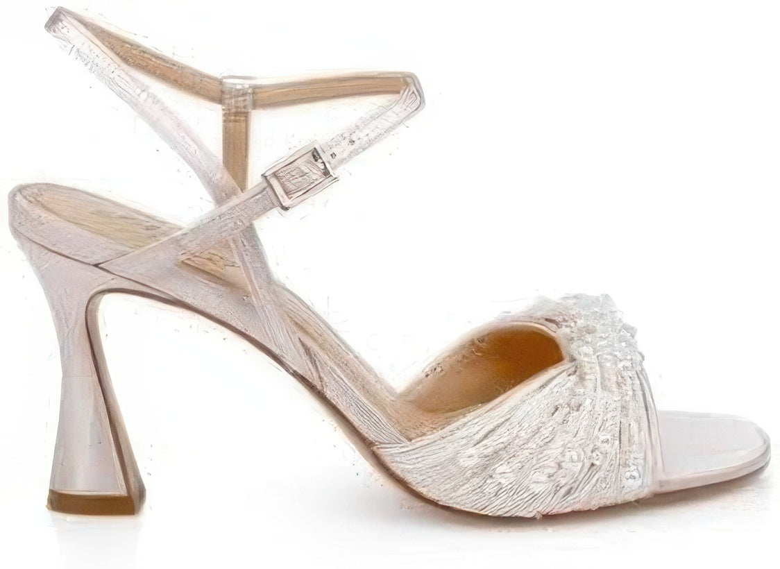 Jewel Badgley Mischka Women's Fanny Pearl Stiletto Heel Sandals  Silver Metallic Size 7.5