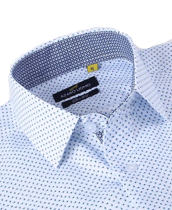 Azaro Uomo Men's Business Geometric Long Sleeve Button Down Shirt  White Size S