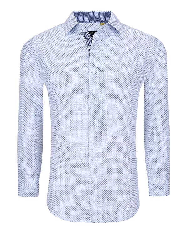 Azaro Uomo Men's Business Geometric Long Sleeve Button Down Shirt  White Size S