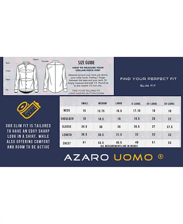 Azaro Uomo Men's Business Geometric Long Sleeve Button Down Shirt  White Size S