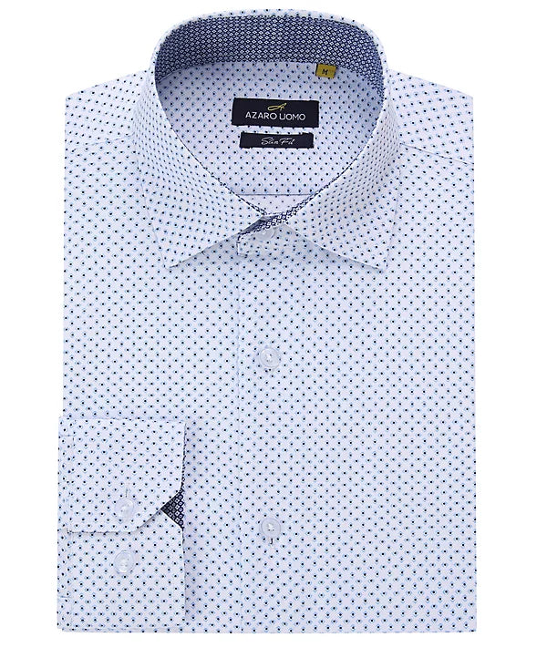 Azaro Uomo Men's Business Geometric Long Sleeve Button Down Shirt  White Size S