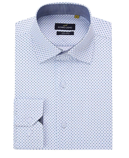 Azaro Uomo Men's Business Geometric Long Sleeve Button Down Shirt  White Size S