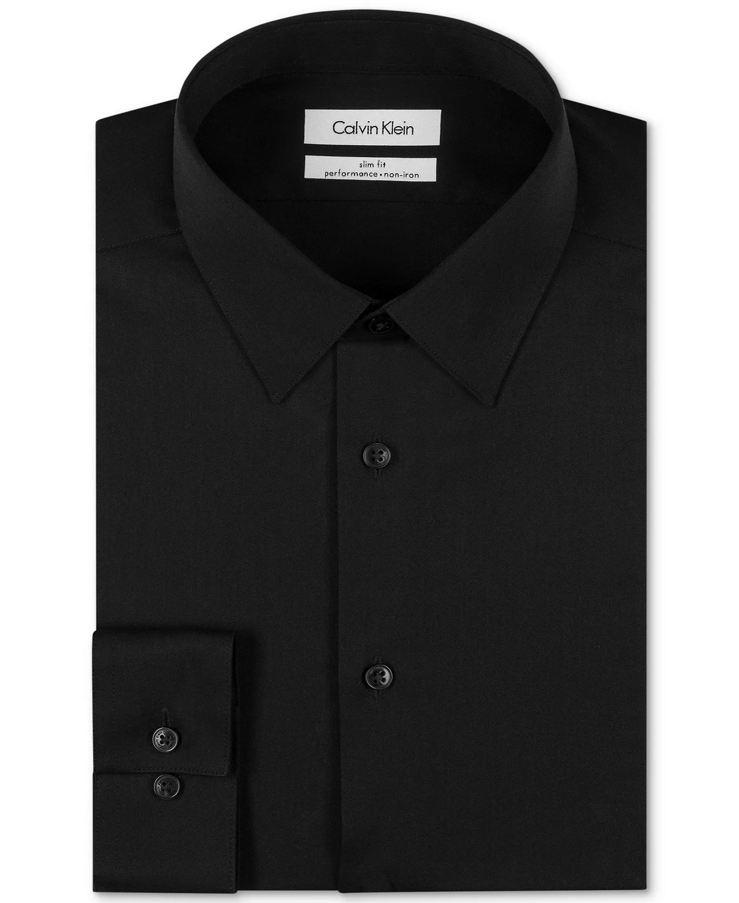 Calvin Klein Men's Slim-Fit Non-Iron Herringbone Dress Shirt  Black 16.5 34/35