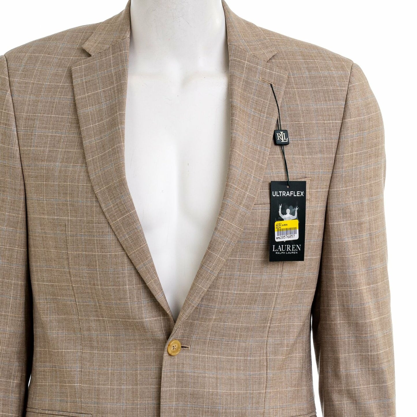 LAUREN RALPH LAUREN Men's Lexington Ultra Flex Suit Jacket Blazer  Color Tan/Blue Size 40LONG