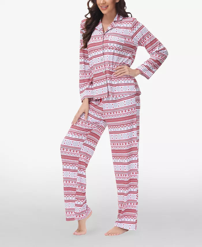 Beautyrest Printed Long Sleeve Notch-Collar Pajama Set  Snow Fair Isle Size XL