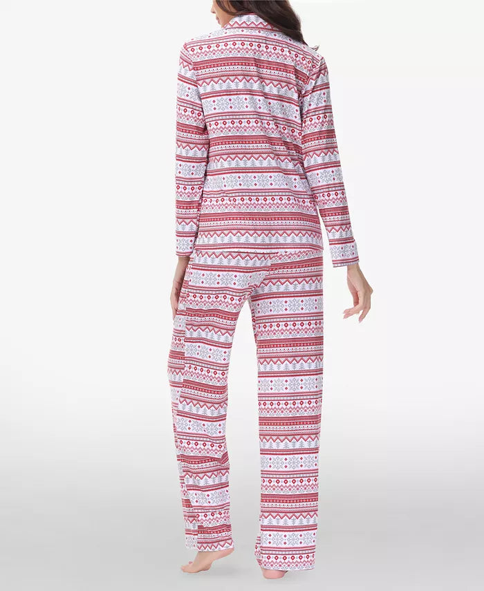 Beautyrest Printed Long Sleeve Notch-Collar Pajama Set  Snow Fair Isle Size XL