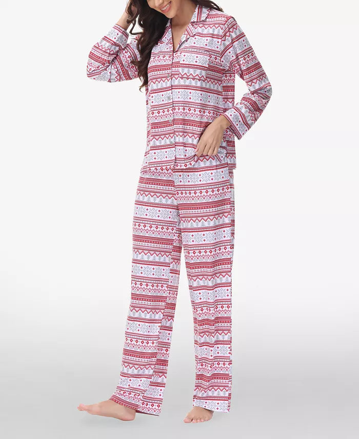 Beautyrest Printed Long Sleeve Notch-Collar Pajama Set  Snow Fair Isle Size XL