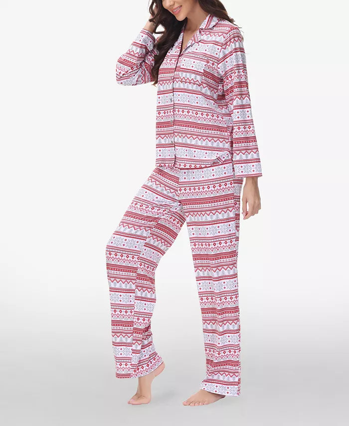 Beautyrest Printed Long Sleeve Notch-Collar Pajama Set  Snow Fair Isle Size XL