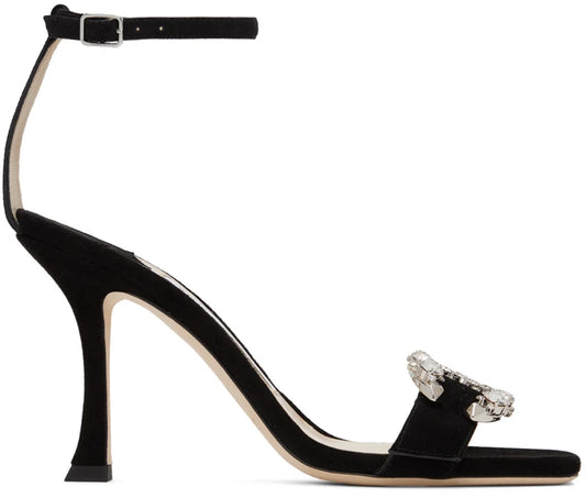Jimmy Choo Black Marsai 90 Sandals  Color Black/Crystal Size EU 38.5 US 8