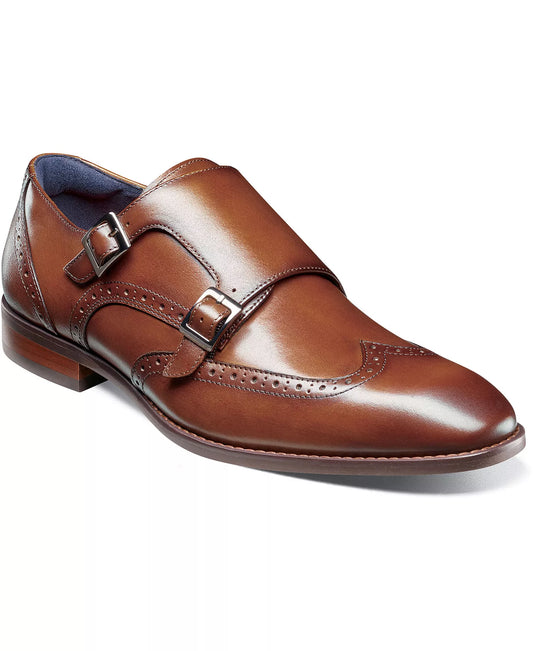Stacy Adams Men's Karson Wingtip Double-Monk Strap Dress Shoes  Cognac Size 9.5