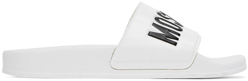 MOSCHINO Women's White Logo Pool Slides  Color White Size EU 36/US 6
