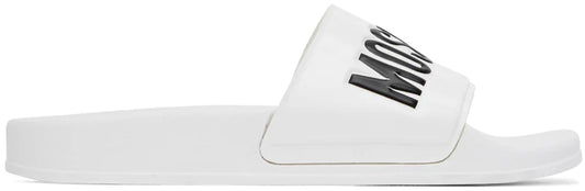 MOSCHINO Women's White Logo Pool Slides  Color White Size EU 36/US 6