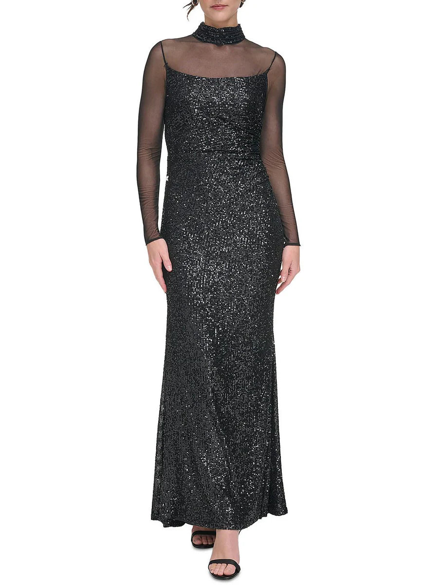 Eliza J Women's Sequined Illusion Evening Dress  Color Black Size 10