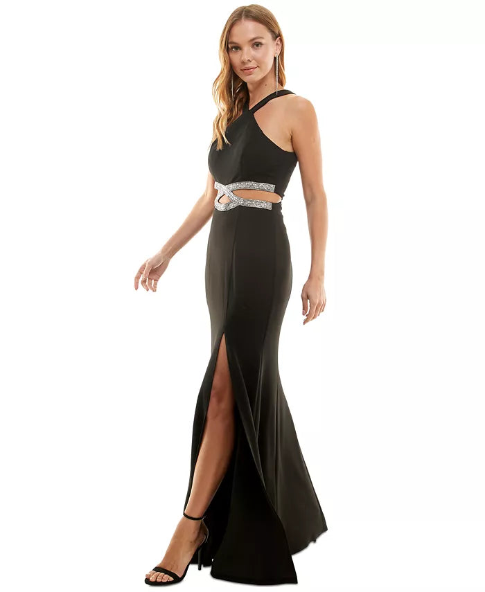 Speechless Juniors Halter-Neck Cutout Embellished Sleeveless Gown  Color Black Size 9
