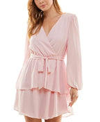 City Studios Juniors Surplice-Neck Fit Flare Dress  Color Light Pink Size S