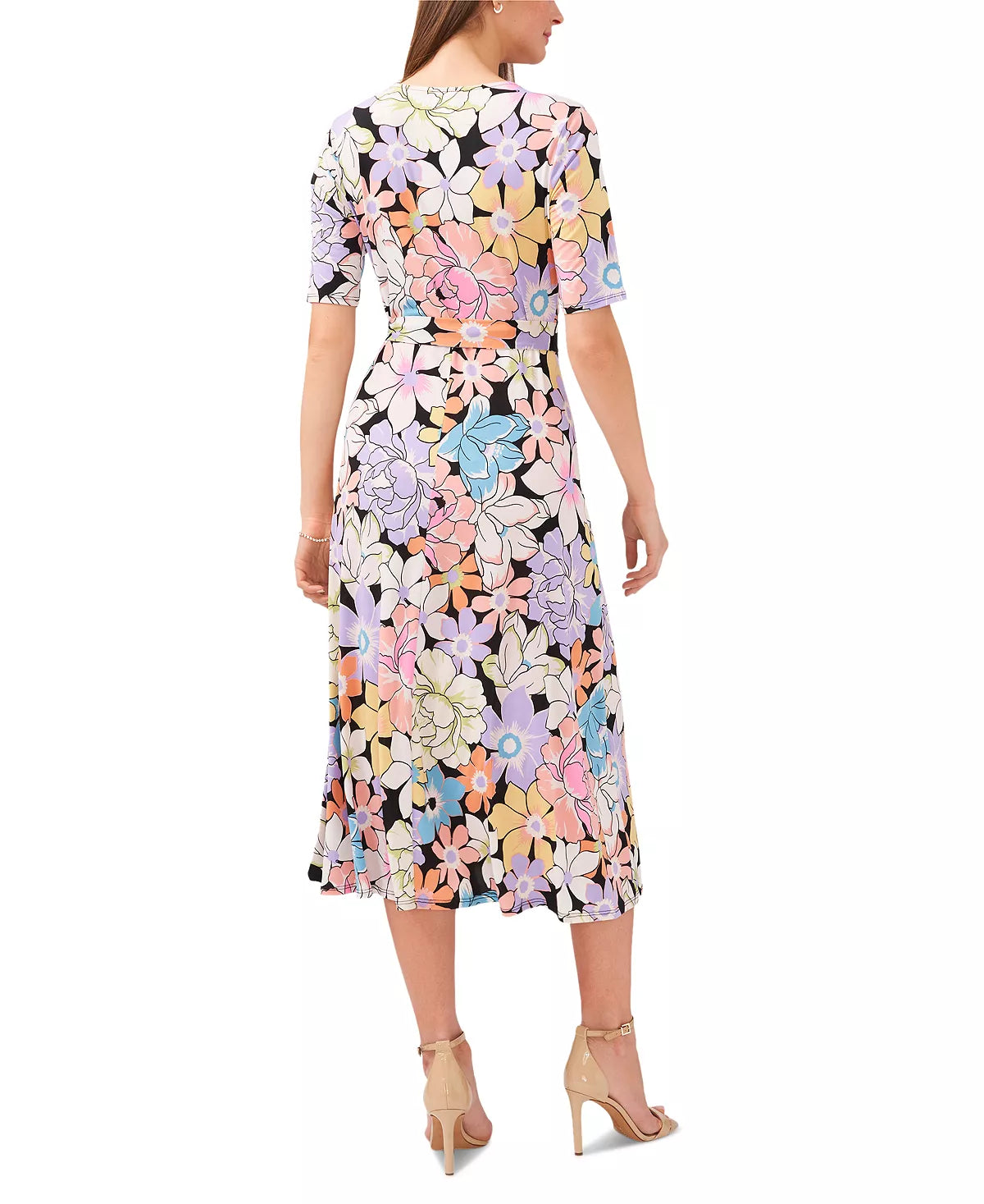 MSK Women's Floral-Print Tie-Waist Midi Dress  Multicolor Size XL