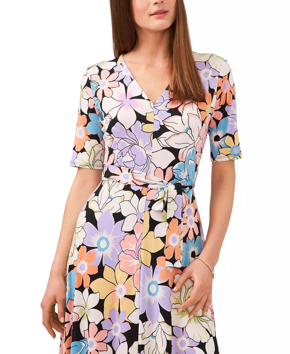 MSK Women's Floral-Print Tie-Waist Midi Dress  Multicolor Size XL
