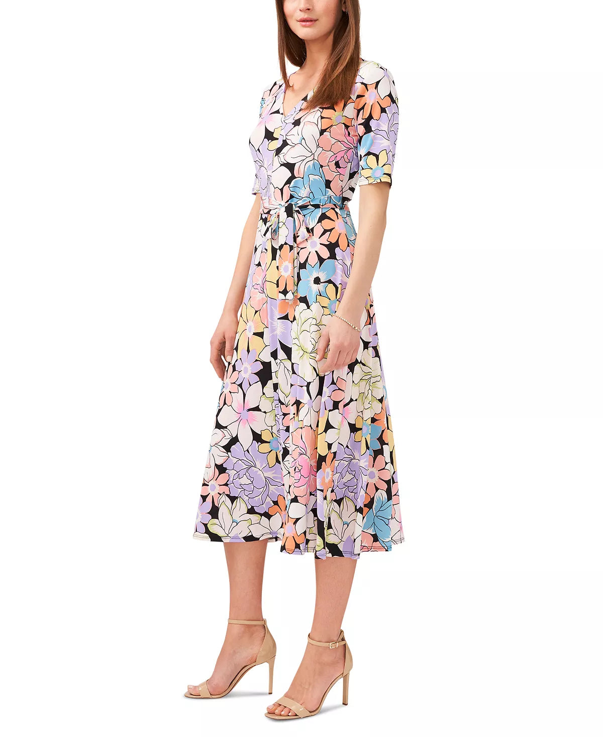 MSK Women's Floral-Print Tie-Waist Midi Dress  Multicolor Size XL