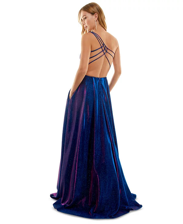 B Darlin Juniors Strappy-Back Glitter-Finish Gown  Color Sapphire/Fuschia Size 5/6