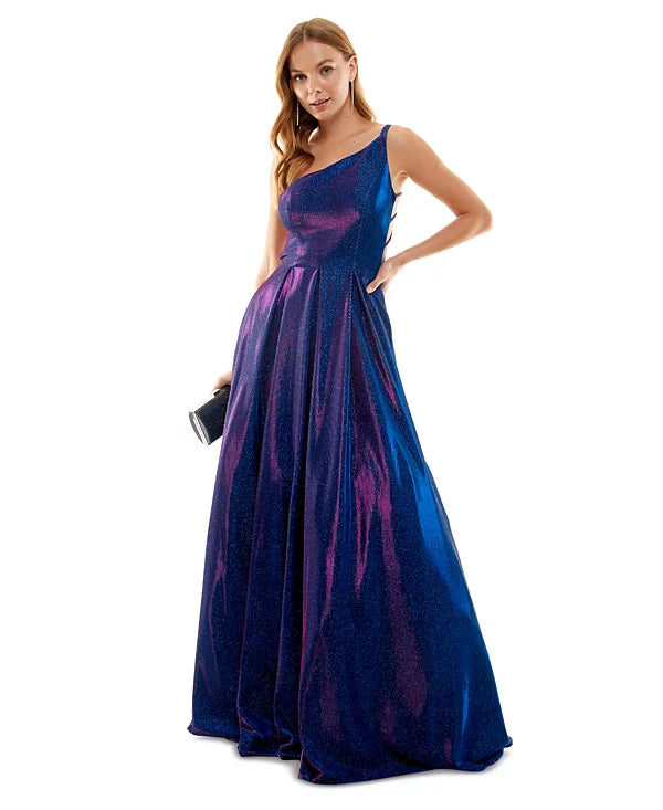 B Darlin Juniors Strappy-Back Glitter-Finish Gown  Color Sapphire/Fuschia Size 5/6