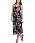 Robbie Bee Petite Floral-Print Cowlneck Midi Dress  Color Black Size PS