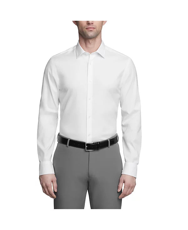 Calvin Klein Men's Refined Cotton Stretch Slim Fit Dress Shirt  White 16.5 32/33
