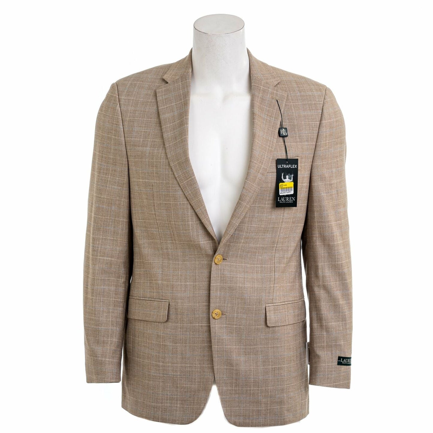 LAUREN RALPH LAUREN Men's Lexington Ultra Flex Suit Jacket Blazer  Color Tan/Blue Size 40LONG