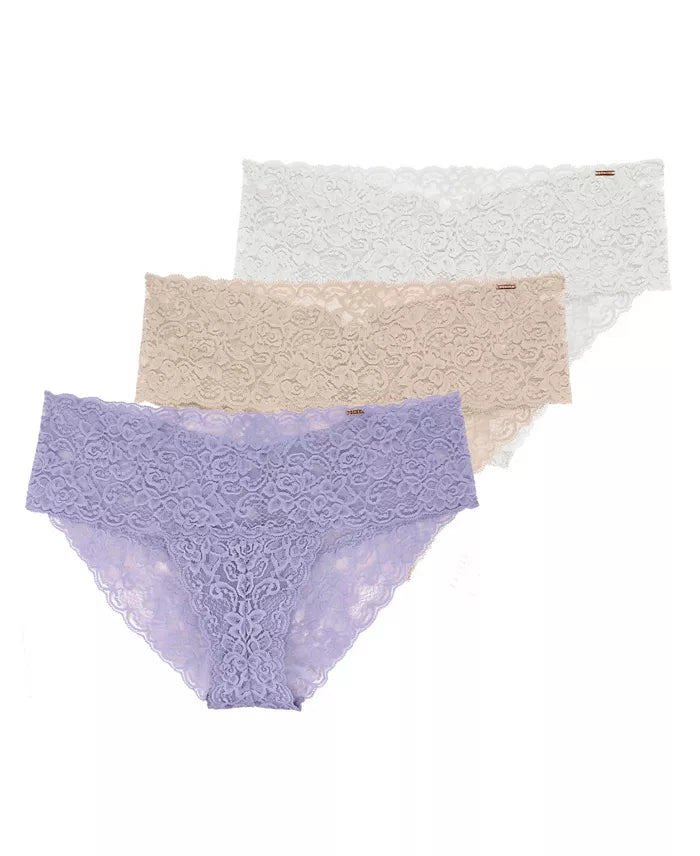 Dorina Women's Lana 3 Piece All Lace Brief Underwear  Purple, Beige, Ivory Size L