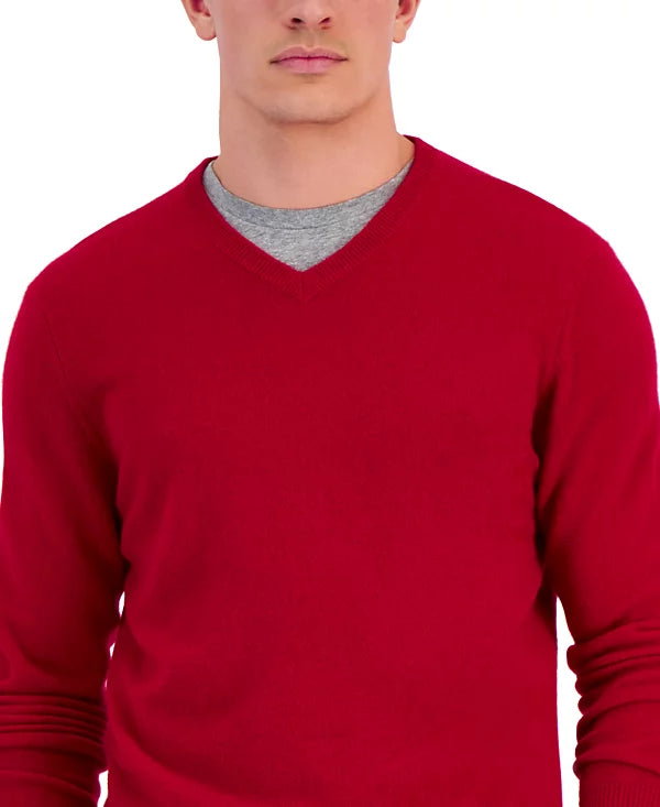 Club Room Men's 100 Cashmere V-Neck Sweater  College Red Size XL
