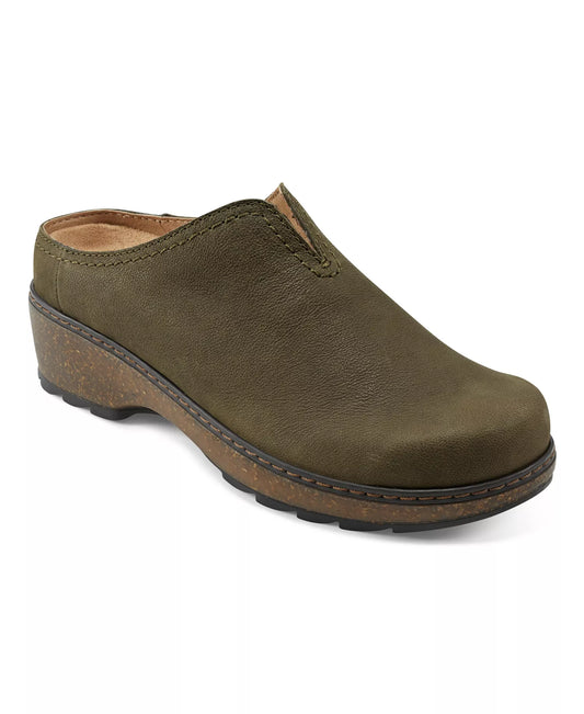 Earth Women's Kolia Slip-On Heeled Clogs  Green Leather Size 6.5