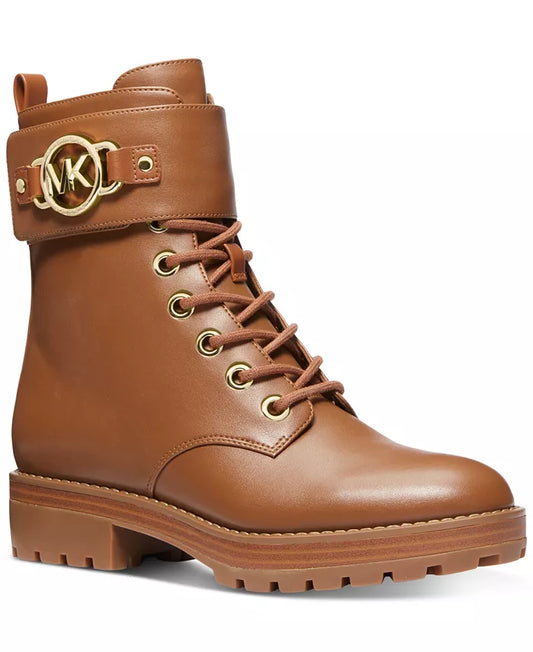 Michael Kors Women's Rory Lace-Up Signature Strap Ankle Booties  Luggage Size 8